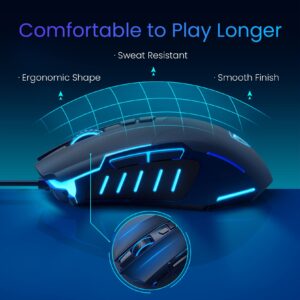 ZHXH Gaming Mouse Wired, Ergonomic Programmable Gaming Mice with 16 Million Colors Backlight, 7 Buttons, 5 DPI Settings Up to 7200 DPI USB Computer Mouse for Computer Laptop PC Mac Windows-Black