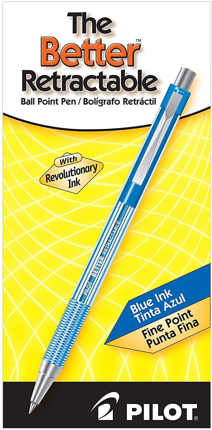 PILOT The Better Ball Point Pen Refillable & Retractable Ballpoint Pens, Fine Point, Blue Ink, 6 PACK