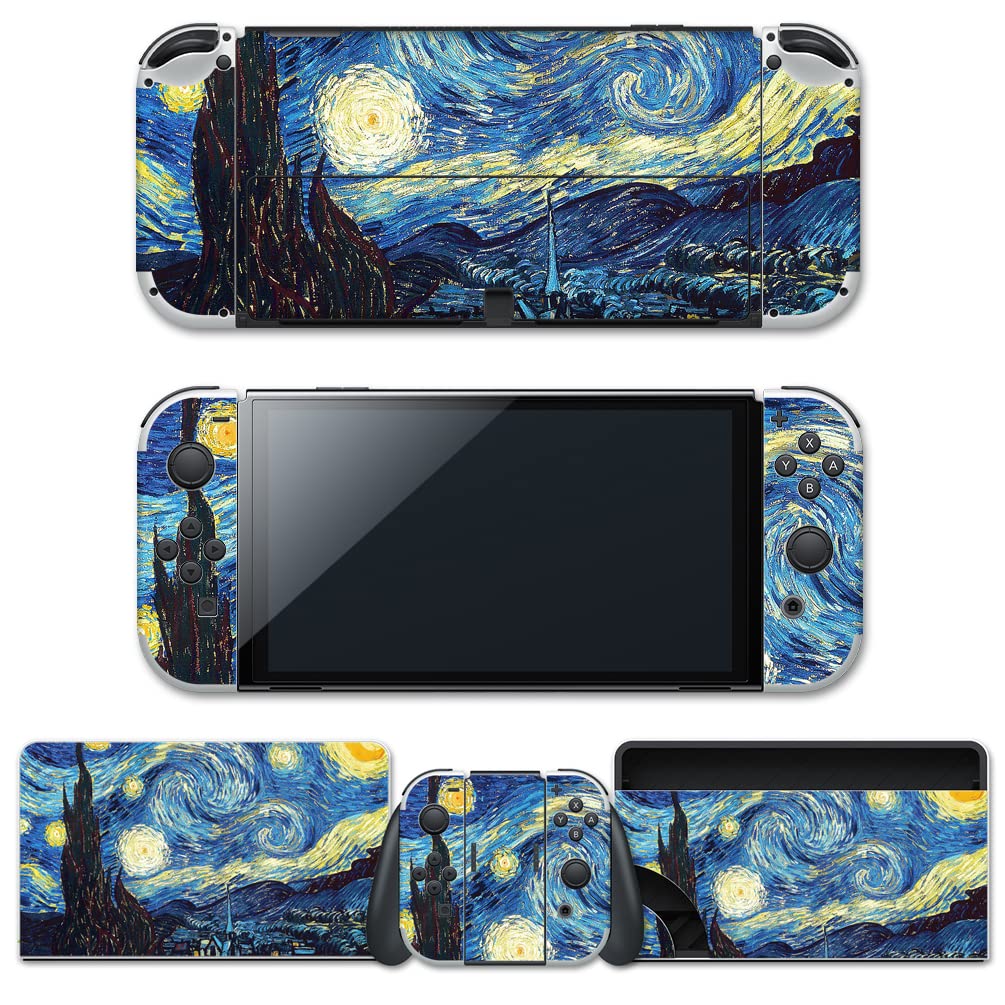 TANOKAY Sticker Wrap Vinyl Decal Pre-Cut Skin | Starry Night by Van Gogh | Compatible with Nintendo Switch OLED (2021 Model)