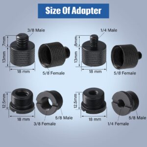 Moxweyeni 8 Pcs Mic Stand Adapter 5/8 Female to 3/8 Male, 3/8 Female to 5/8 Male, 5/8 Female to 1/4 Male and 1/4 Female to 5/8 Male Screw Thread Adapter Mic Thread Adapter Set for Microphone(Black)