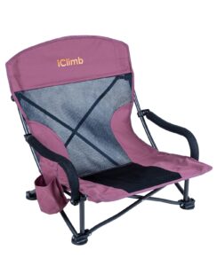 iclimb low wide beach camping folding chair with side pocket and carry bag (1, dry rose)