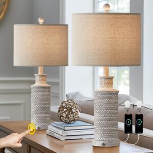 BOBOMOMO 3-Way Dimmable Touch Control Table Lamp Set of 2 with Dual USB Charging Ports for Bedroom Living Room Vintage Rustic Farmhouse Traditional Nightstand Bedside Lamps(Bulbs Included)