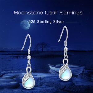 Midir&Etain Crystal Flower/Daisy 925 Sterling Silver Hoop Earrings Moonstone Daisy Jewelry Birthday Valentine's Day Christmas Gift for Women (Moonstone Leaf Earrings)