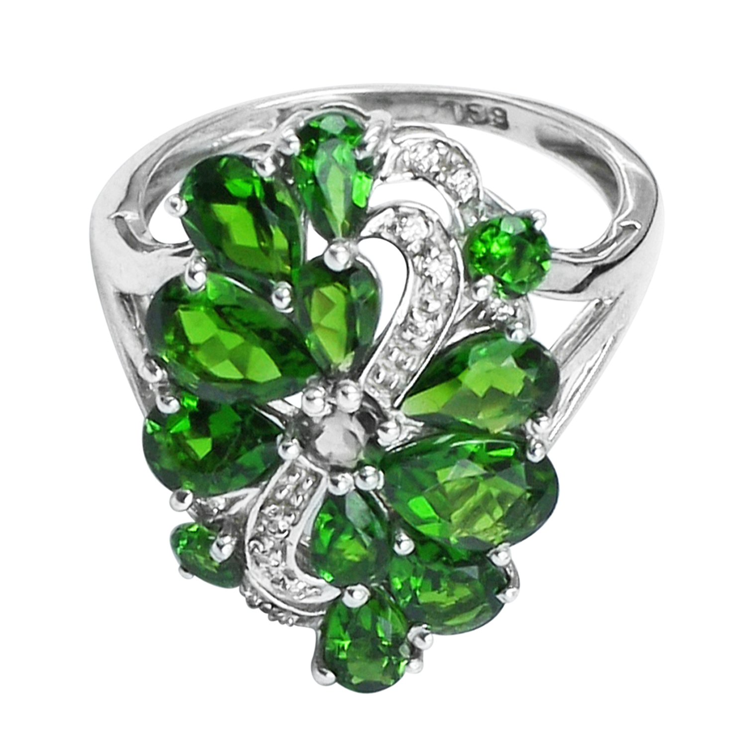 CARILLON Cluster Style 4.39 Ctw Chrome Diopside 925 Sterling Silver Women Christmas Ring (Sterling Silver, 10.5)