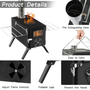 HOPUBUY Wood Stove Hot Tent Stove, Portable Camping Wood Burning Stove for Outdoor Cooking, Small Wood Stove with 7 Stainless Chimney Pipes and Tent Stove Jack