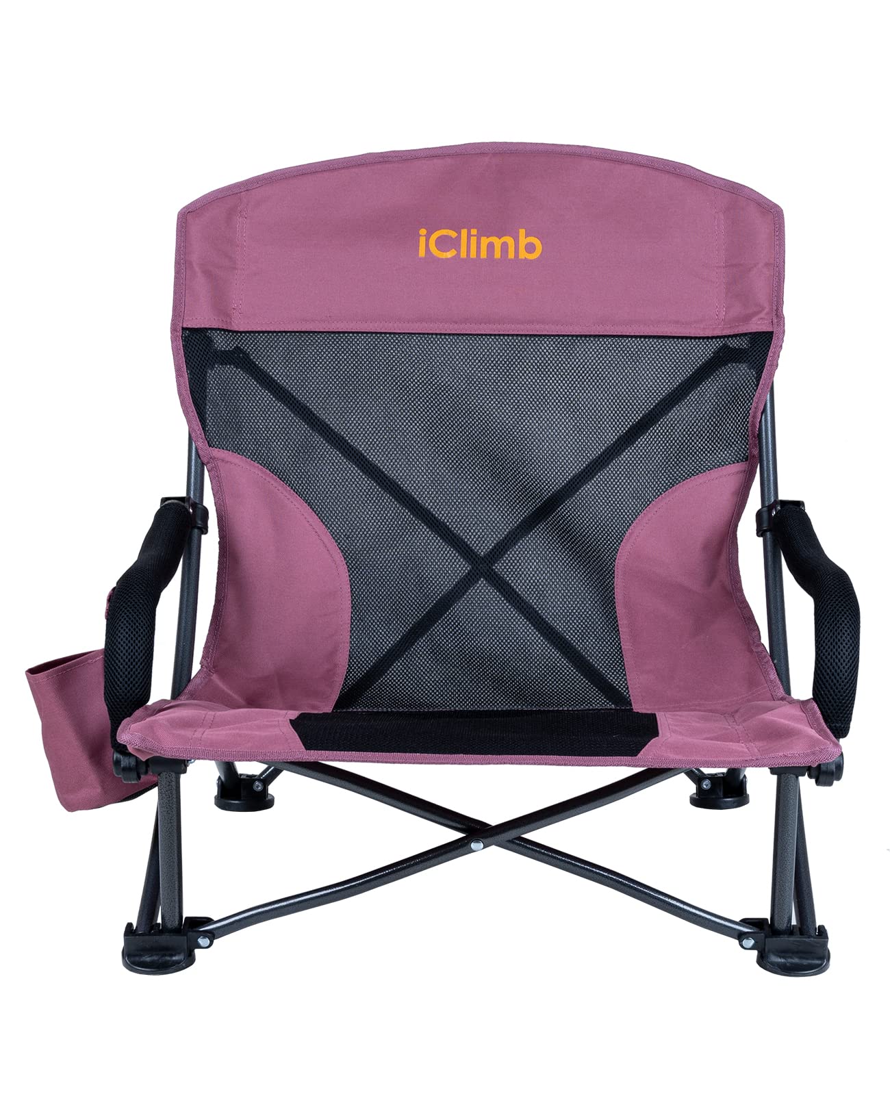 iClimb Low Wide Beach Camping Folding Chair with Side Pocket and Carry Bag (1, Dry Rose)