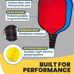 Boulder Pickleball Paddles - Carbon Fiber Paddle Set of 2 Racquets and 4 Balls - Complete Pickleball Set for Beginners and Experts