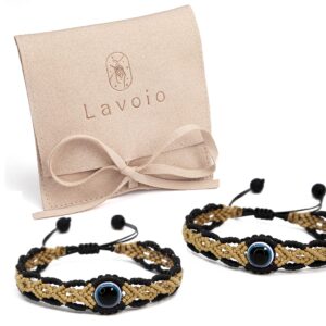 Lavoio Evil Eye Bracelets Black 2pcs 10mm Beaded Handmade Braided Bracelet Fashion Inspiration Men Women Couples Kids Gifts Idea