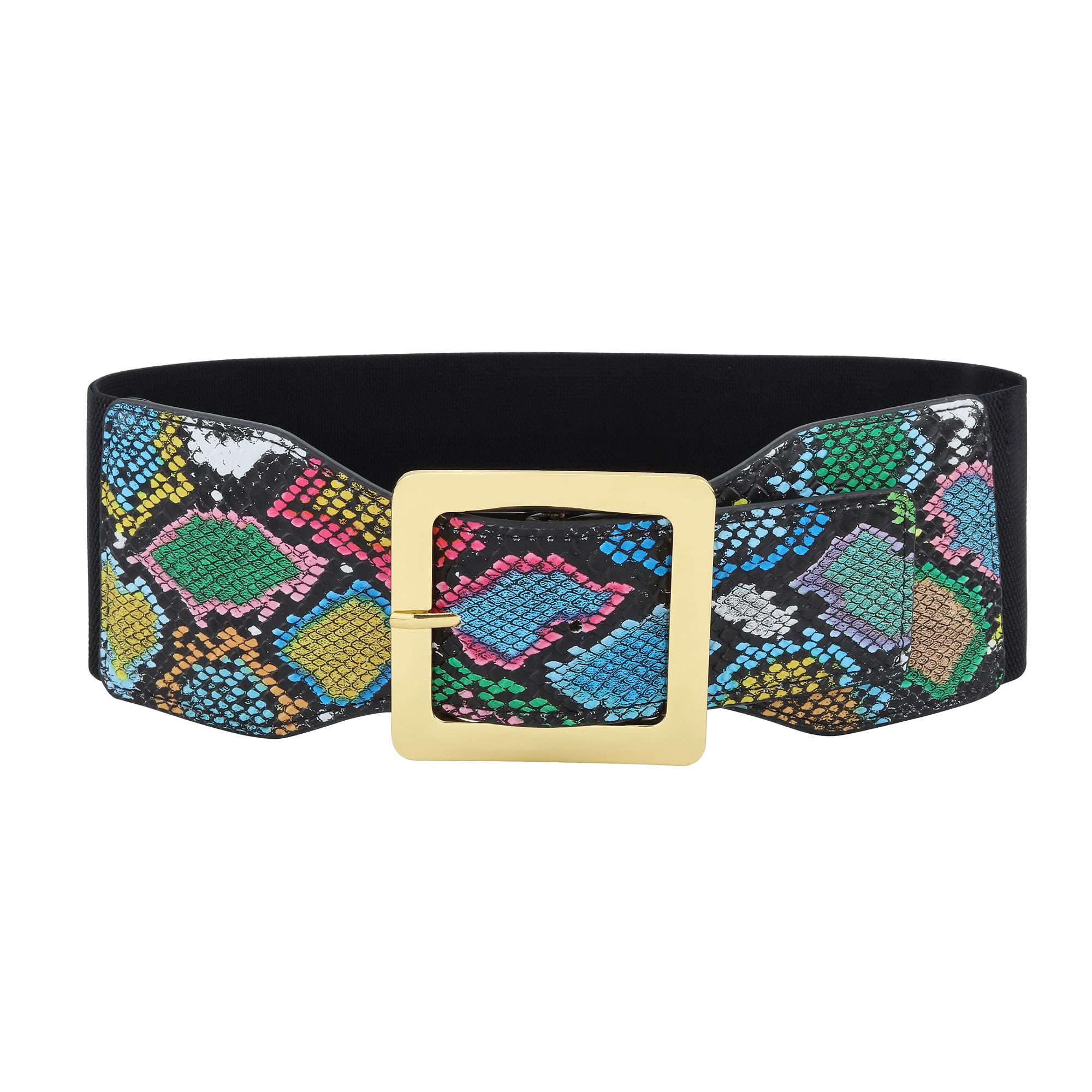 CHIC DIARY Elastic Waist Belt for Women Colorful Snakeskin Wide Cinch Belt Stretchy Waistband