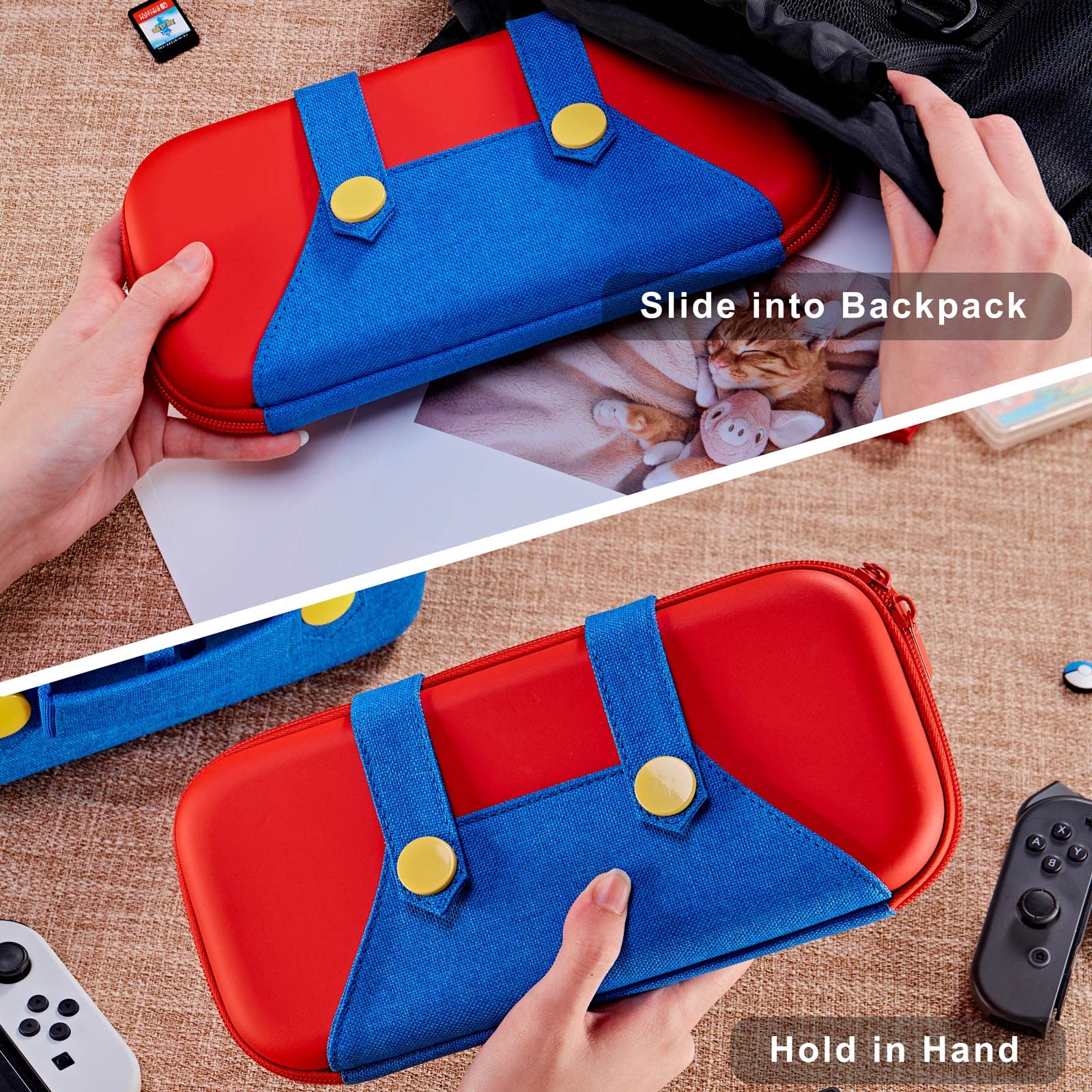 FUNLAB Switch Case Compatible with Switch/Switch OLED, Cute Portable Switch Carrying Case with 10 Game Holders - Red