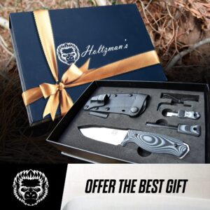 D2 Damascus Steel Survival Knife Gift Set and EDC D2 Paracord Neck Knife Bundle