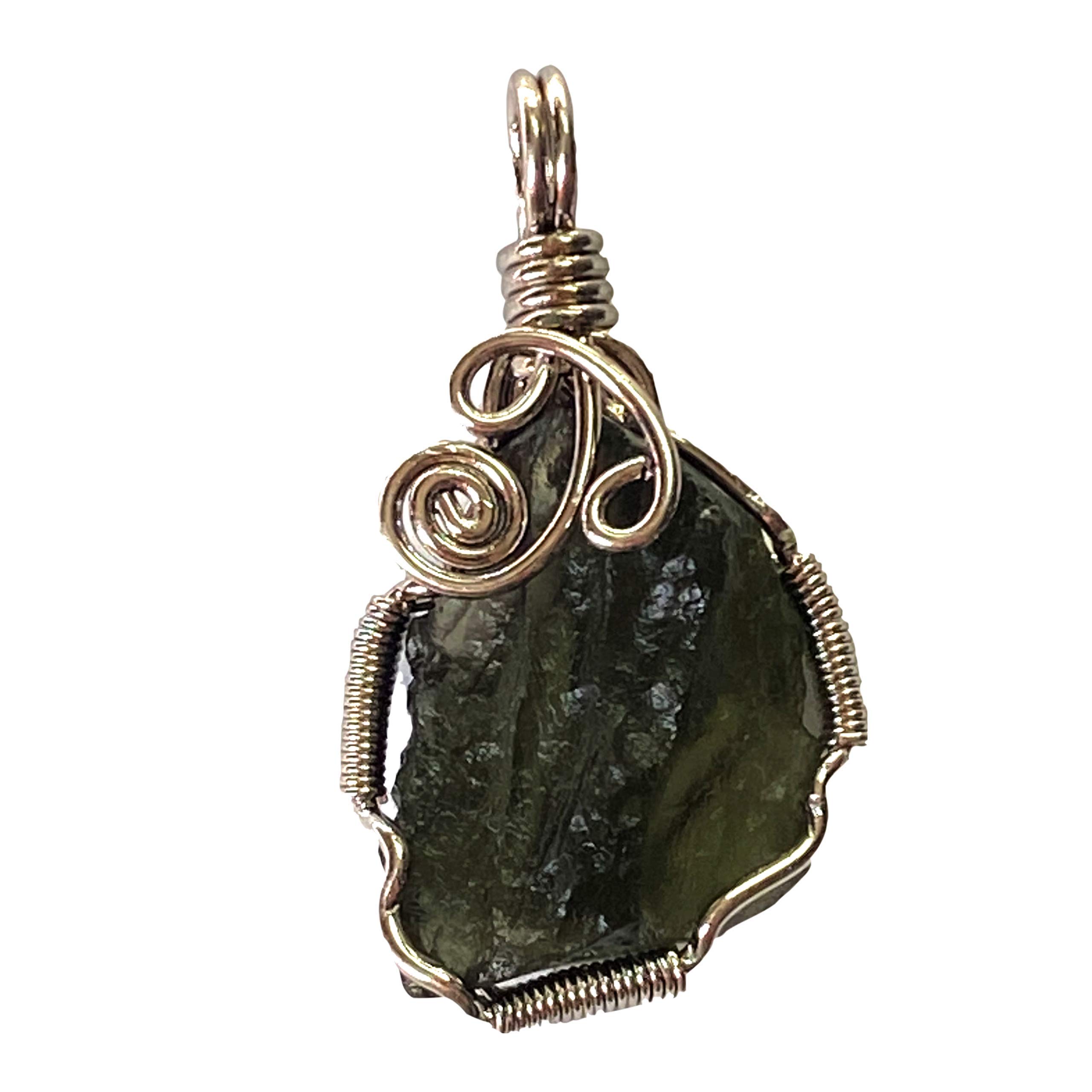 Wire Wrapped Moldavite Pendant | Small Size 25-30mm, green