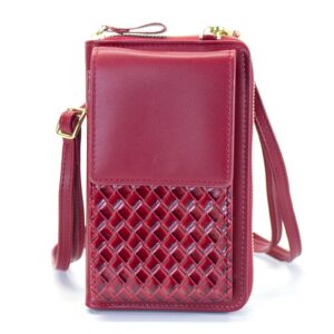 small crossbody bag phone purse handbag card zip wallet case woven leather casual daypack satchel for women(glory red)