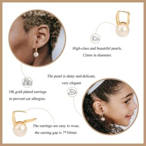 Boho Pearls Drop Gold Hoop Lever Back Earrings for Women 18k Gold Plated Handpicked White Simulated Pearl Earrings for Wedding Jewelry Gift