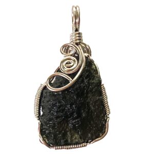 Wire Wrapped Moldavite Pendant | Small Size 25-30mm, green