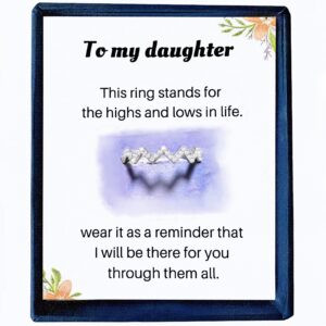 Coco Jewelry Ring Gifts for Teen Girls - To My Daughter/Daughter-in-law HIGHS AND LOWS Inspirational Sterling Silver Rings Size 5-10 With Ring Box and Poem (White Gold Plated, 8)