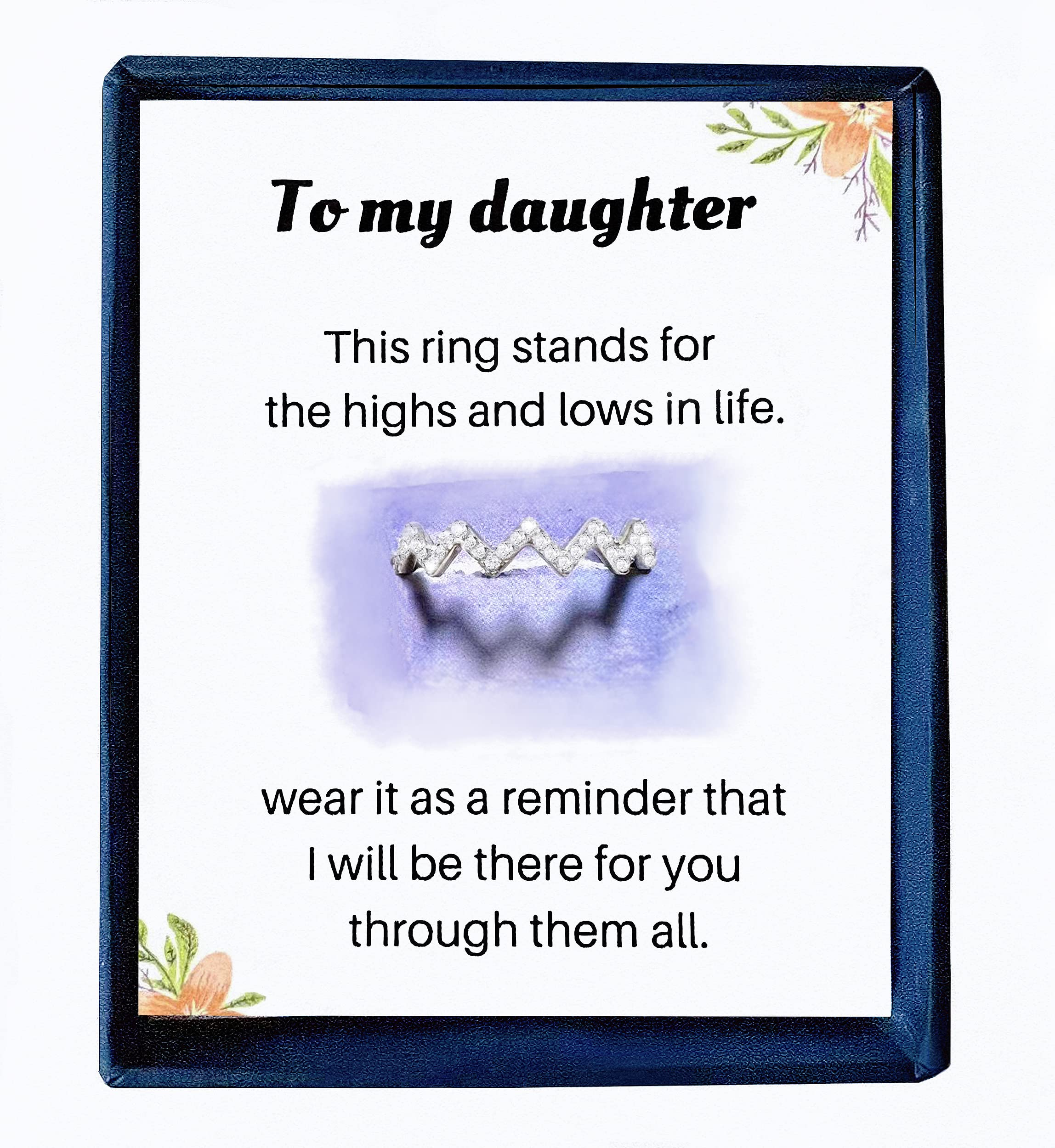 Coco Jewelry Ring Gifts for Teen Girls - To My Daughter/Daughter-in-law HIGHS AND LOWS Inspirational Sterling Silver Rings Size 5-10 With Ring Box and Poem (White Gold Plated, 8)