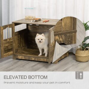 PawHut Wooden Dog Crate, End Table Furniture with Lockable Door, Small & Medium Size Pet Crate Indoor Puppy Cage, Brown