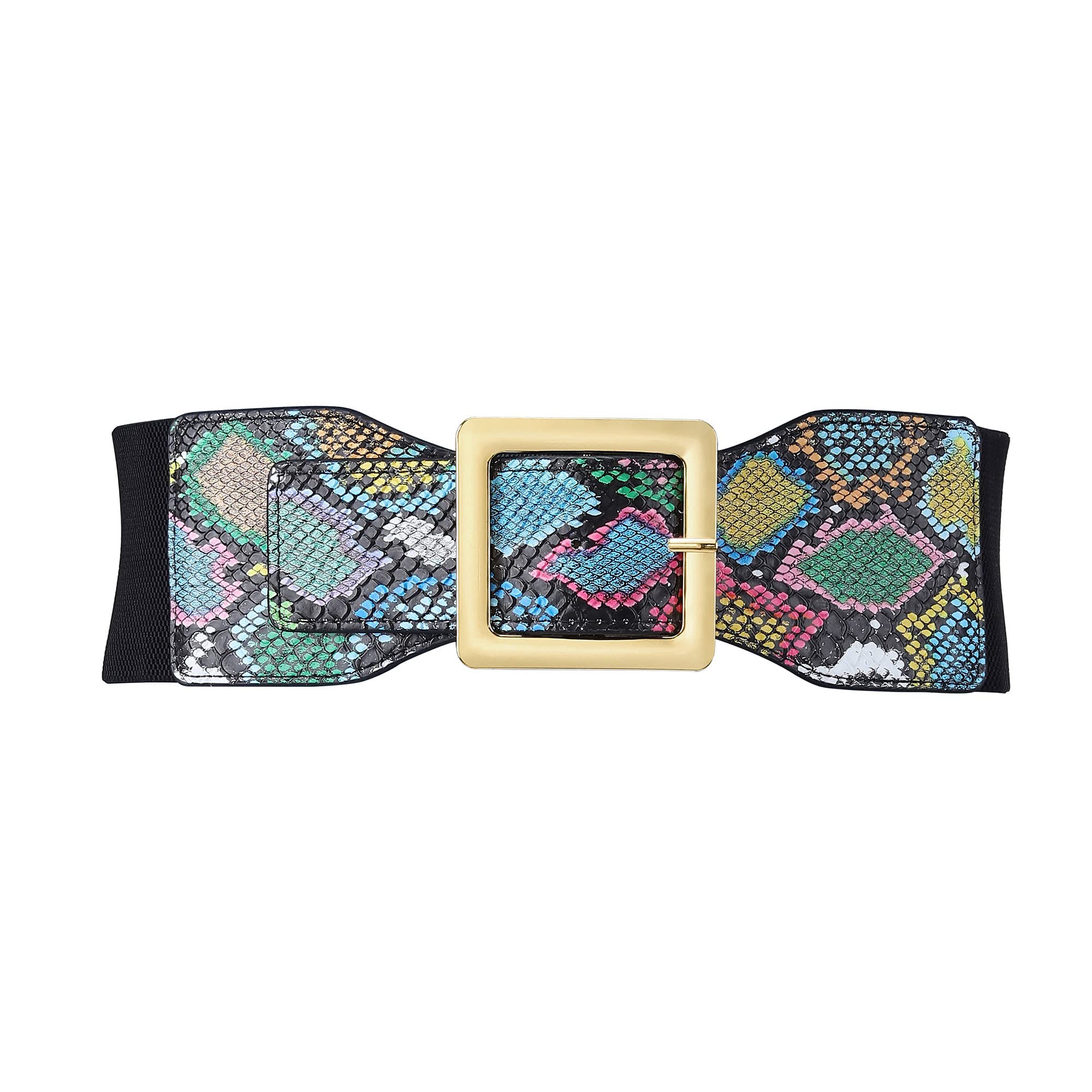 CHIC DIARY Elastic Waist Belt for Women Colorful Snakeskin Wide Cinch Belt Stretchy Waistband