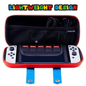 FUNLAB Switch Case Compatible with Switch/Switch OLED, Cute Portable Switch Carrying Case with 10 Game Holders - Red