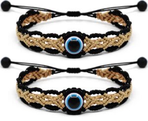 lavoio evil eye bracelets black 2pcs 10mm beaded handmade braided bracelet fashion inspiration men women couples kids gifts idea