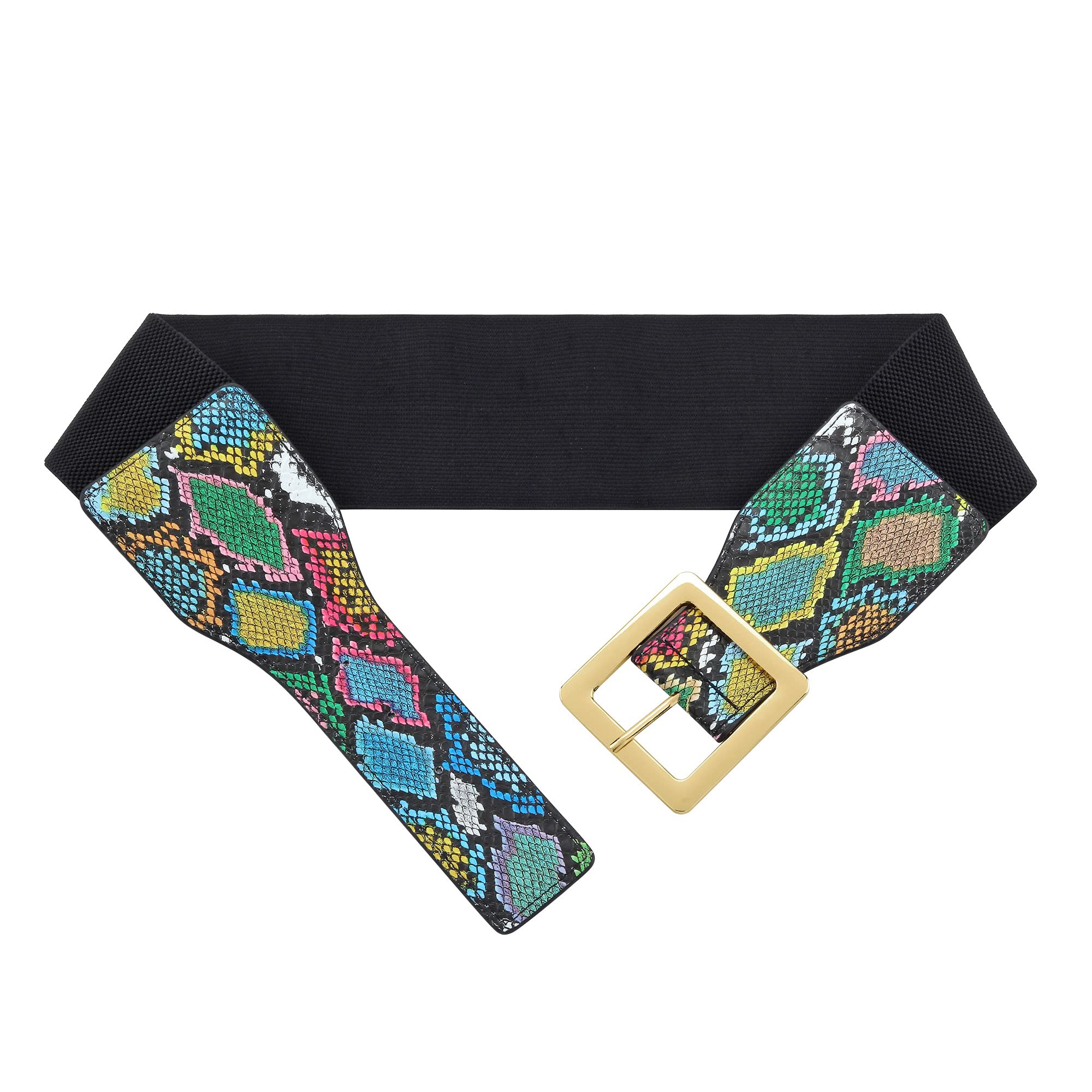 CHIC DIARY Elastic Waist Belt for Women Colorful Snakeskin Wide Cinch Belt Stretchy Waistband