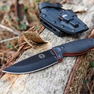 1095 High Carbon Survival Steel Knife Gift Set and Large D2 Damascus Steel Hunting Knife (Red & Black) Bundle