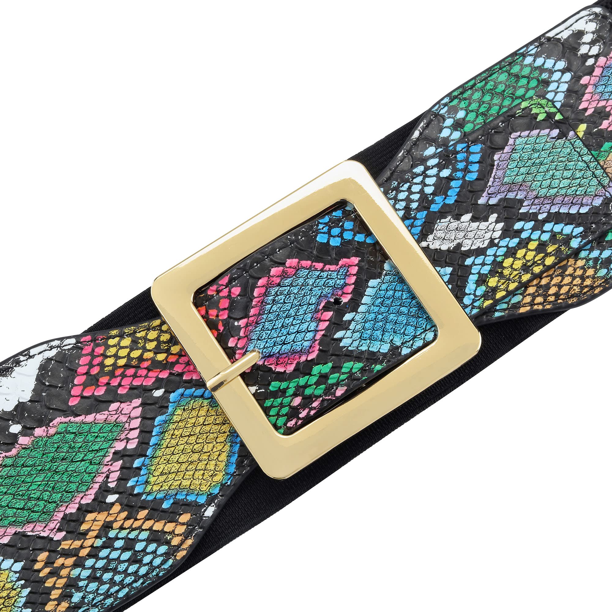 CHIC DIARY Elastic Waist Belt for Women Colorful Snakeskin Wide Cinch Belt Stretchy Waistband