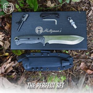 1095 High Carbon Survival Steel Knife Gift Set and Large D2 Damascus Steel Hunting Knife Bundle