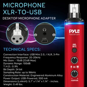 Pyle Microphone XLR to USB Signal Converter Adapter Universal Windows Mac Plug and Play Mic to PC Adaptor for Digital Recording Interface, Mix Audio Control, 48V Phantom Power, USB Cable (Red)