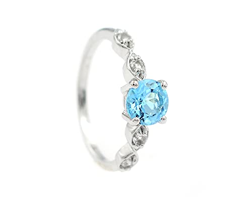 6 MM Round Cut Natural Swiss Blue Topaz Gemstone 925 Sterling Silver December Birthstone Solitaire Unisex Proposal Ring For Christmas Gift (Rose Gold Rhodium Plated Silver, 6)