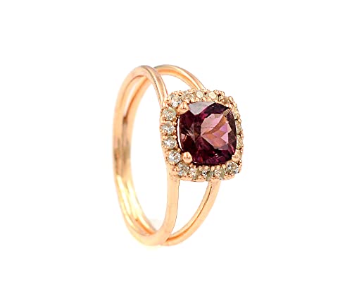 Natural Pink Tourmaline 7 MM Cushion Cut Gemstone 925 Sterling Silver October Birthstone Solitaire Unisex Ring For Christmas Gift (Rose Gold Rhodium Plated Silver, 8.5)