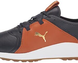 PUMA Men's Ignite Fasten8 Crafted Golf Shoe, Navy Blazer/Gold/Leather Brown, 9.5