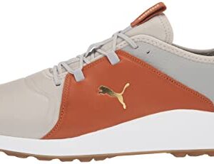 PUMA Men's Ignite Fasten8 Crafted Golf Shoe, High-Rise/Gold/Leather Brown, 12