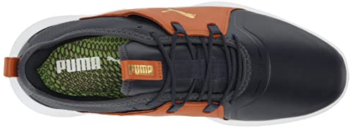 PUMA Men's Ignite Fasten8 Crafted Golf Shoe, Navy Blazer/Gold/Leather Brown, 9.5