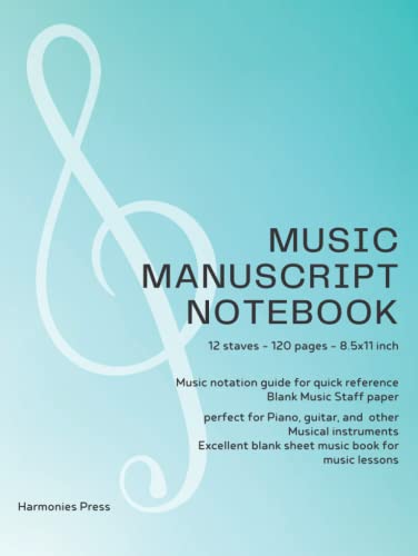 Music Manuscript Notebook – 12 staves: Composition Notebook For Kids |Manuscript Paper With 12 Staves For Beginners and Intermediate |Gift For Musical ... Musician, Music Producer, writer supplies|