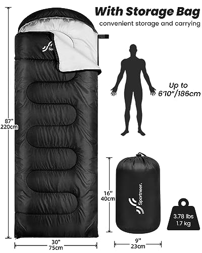 Sleeping Bags for Adults, Sportneer Sleeping Bag 3-4 Season Warm Weather Waterproof Lightweight Camping Sleeping Bag for Camping Backpacking Hiking Outdoor Travel