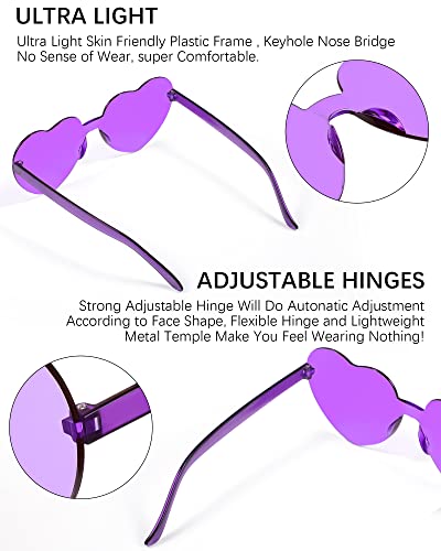 Weewooday 30 Pairs Heart Shaped Rimless Sunglasses Transparent Heart Glasses Candy Color Frameless Sunglasses Tinted Trendy Eyewear Party Favors