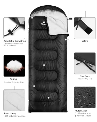 Sleeping Bags for Adults, Sportneer Sleeping Bag 3-4 Season Warm Weather Waterproof Lightweight Camping Sleeping Bag for Camping Backpacking Hiking Outdoor Travel