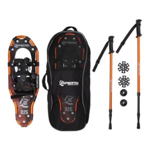 Lightweight Aluminum Frame Snowshoes with Dual Ratchet Bindings, Nylon Heel Strap, HDPE Decking, Includes Heavy Duty Carry Bag, Available in Adult and Kids Sizes