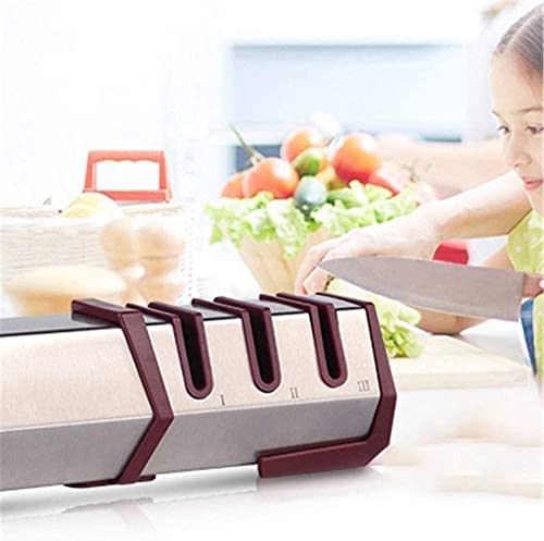 Dongng Knife Sharpener, Professional Kitchen Chef 3 Slot Design, Easy Sharpening, Slip Resistant Grip, Safely Sharpen Knives, Restore Dull Knife for A Sharp Edge Non-Slip Portable