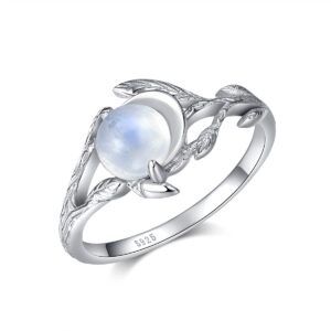 Angol Genuine Moonstone Ring for Women Sterling Silver Moonstone Moon Sun Ring Minimalist Statement Band Finger Ring with Box (7)