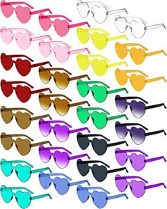 weewooday 30 pairs heart shaped rimless sunglasses transparent heart glasses candy color frameless sunglasses tinted trendy eyewear party favors