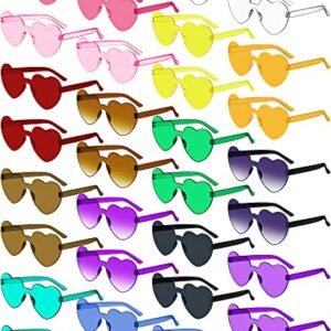 Weewooday 30 Pairs Heart Shaped Rimless Sunglasses Transparent Heart Glasses Candy Color Frameless Sunglasses Tinted Trendy Eyewear Party Favors