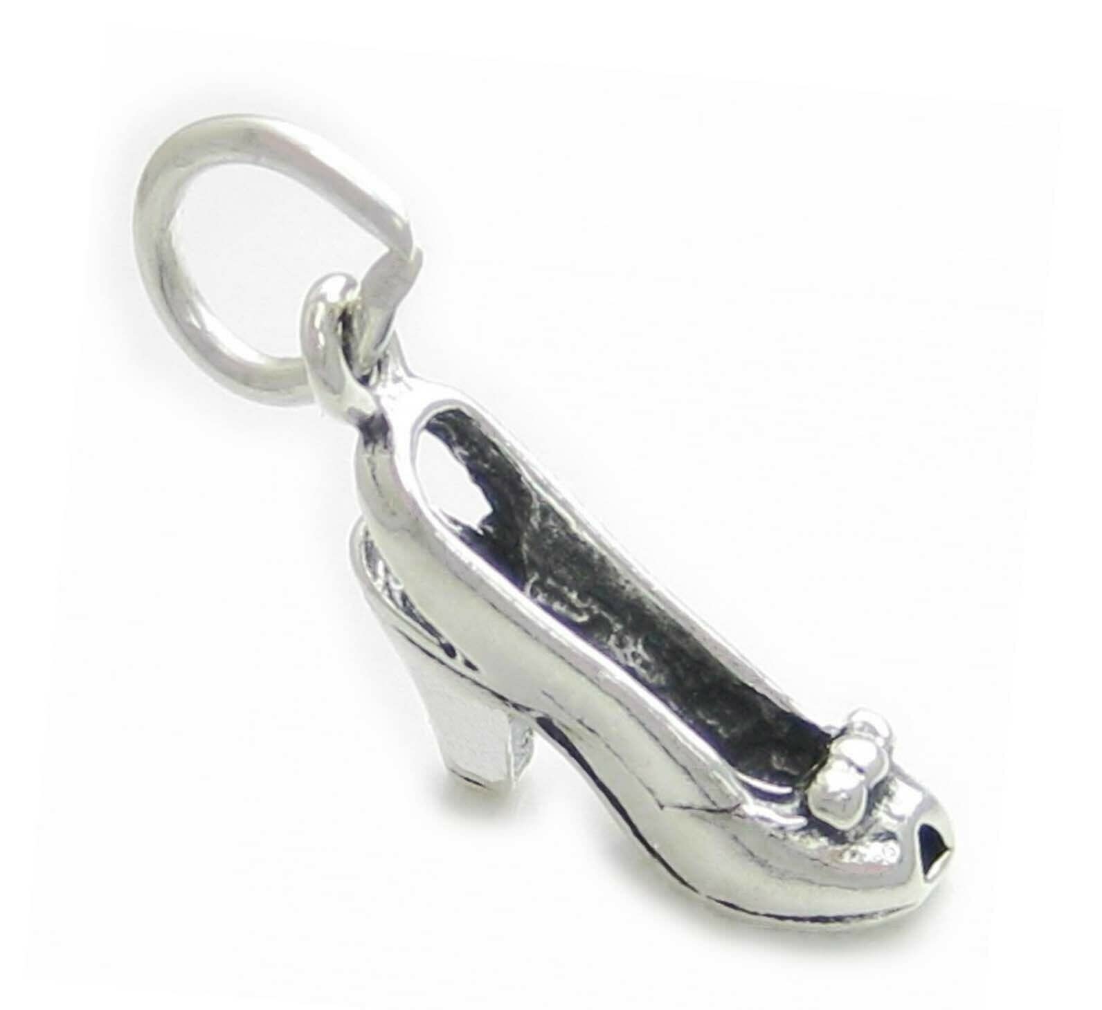 Charm - Sterling Silver - Jewelry - Pendant - Cinderella Open Toe Slingback High Heel Shoe 3D