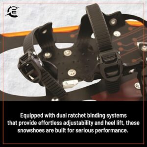 Lightweight Aluminum Frame Snowshoes with Dual Ratchet Bindings, Nylon Heel Strap, HDPE Decking, Includes Heavy Duty Carry Bag, Available in Adult and Kids Sizes