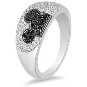 Cluster Mickey Mouse Ring For Women's & Girl's 1 CT. T.W. D/VVS1 Black & White Diamond In 925 Sterling Silver (9.5)