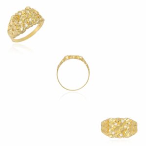 10K Real Gold CZ Nugget Signet Ring, 8.5