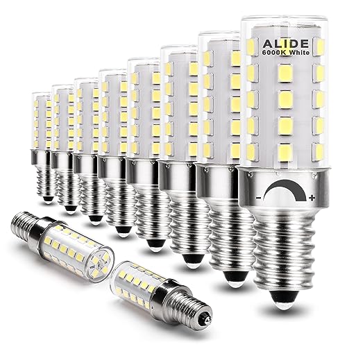 ALIDE Dimmable E12 Led Bulbs 6000k Daylight White 5W,Replace 40 Watt E12 Halogen Equivalent,T6 Base 120V E12 C7 LED Candelabra Bulbs Bright White for Ceiling Fan Chandelier Lighting,450lm,10Pack