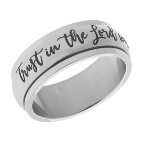 Beads & Pearls Jewelry 8mm Stainless Steel Women's Men's Spinner Ring - Trust in The Lord with All Your Heart Christian Religious Ring Jewelry, Spinner Anxiety & Stress Relief, Size 7, Silver